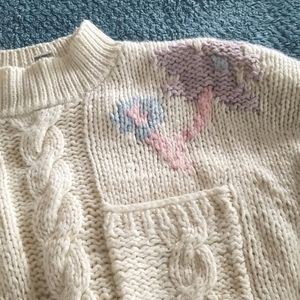 80s VTG Sweater, Chunky & Hand-Knit, Mock-Neck